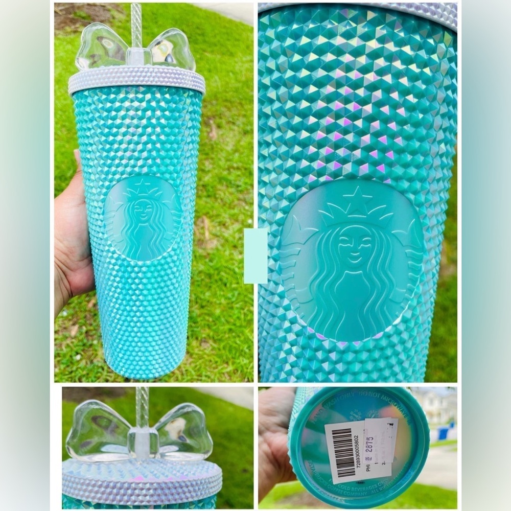 Starbucks Aqua Turquoise Studded Tumbler with Clear Bow Lid